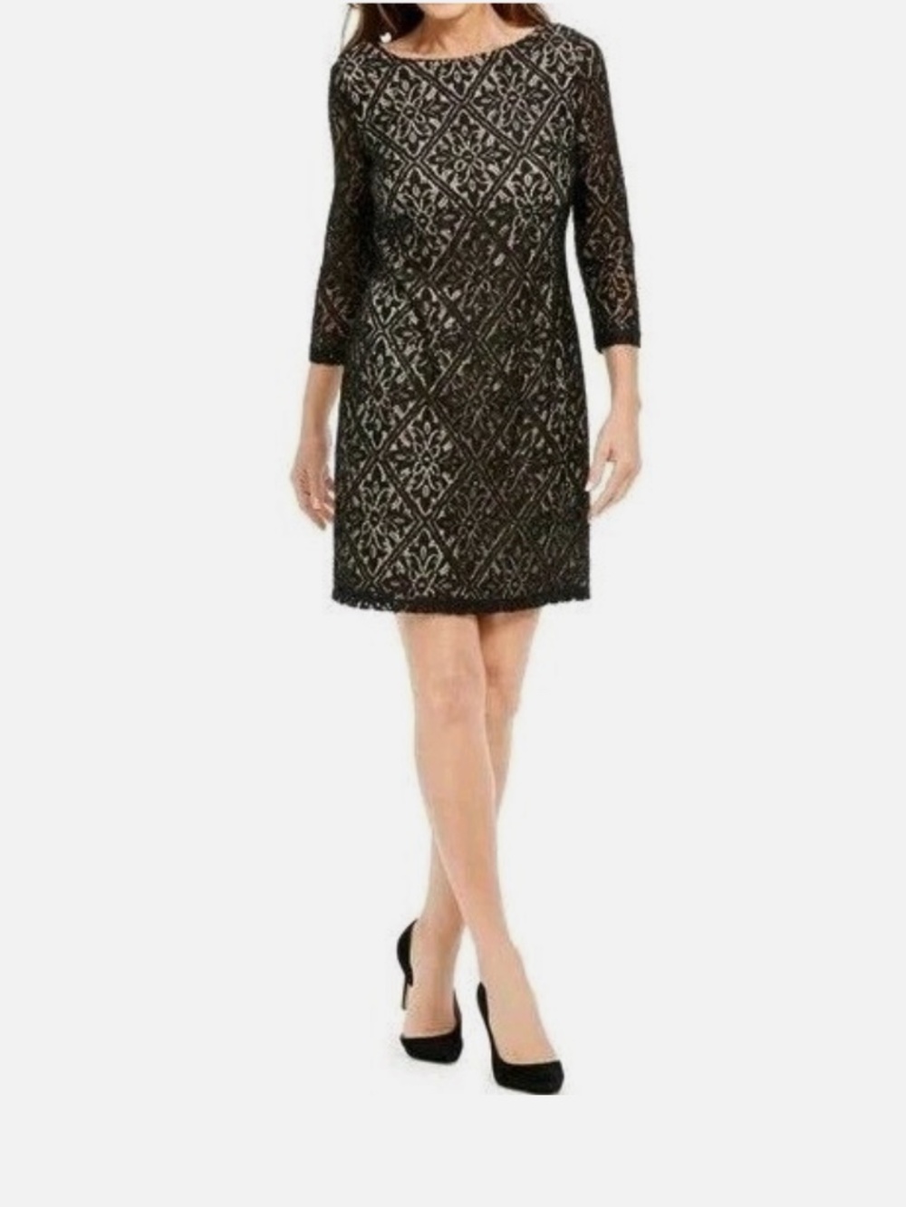 Jessica Howard Black Sequin 3/4 Sleeve Lace Short Dress Overlay Size 8